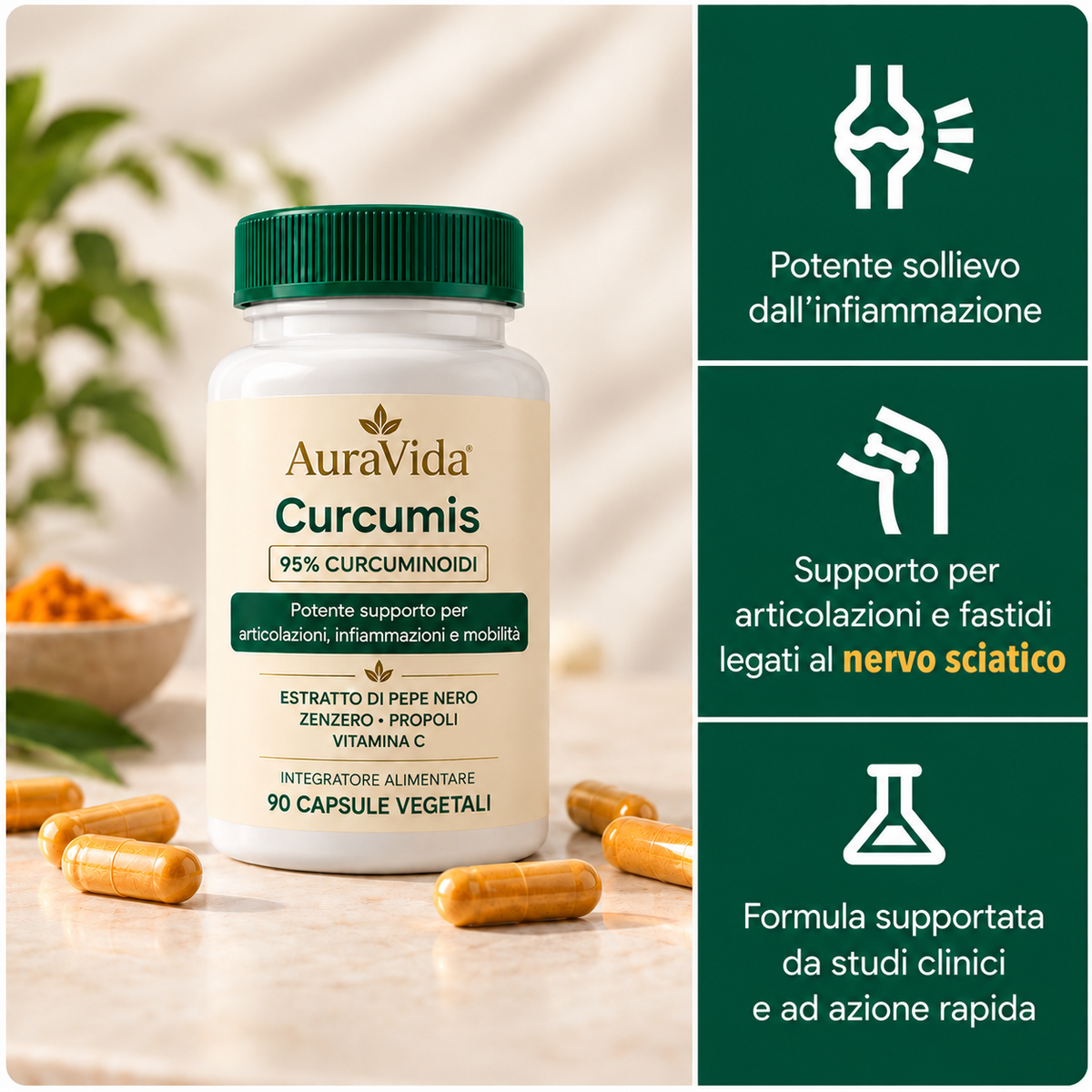 Capsule di curcuma e curcumina (1.000 mg)