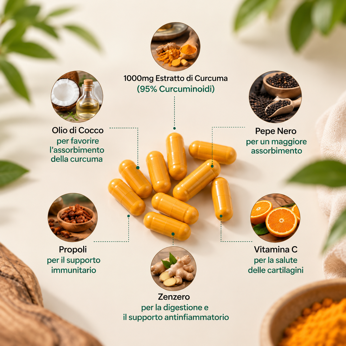 Capsule di curcuma e curcumina (1.000 mg)