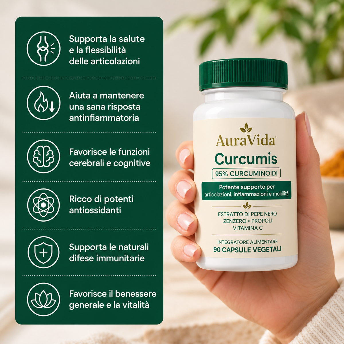 Capsule di curcuma e curcumina (1.000 mg)